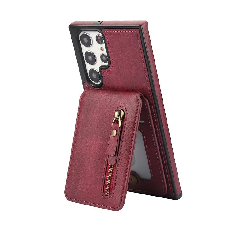 For Samsung Galaxy S22 Ultra 5G Zipper Wallet Split MagSafe Leather Back Phone Case