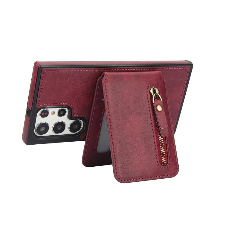 For Samsung Galaxy S22 Ultra 5G Zipper Wallet Split MagSafe Leather Back Phone Case