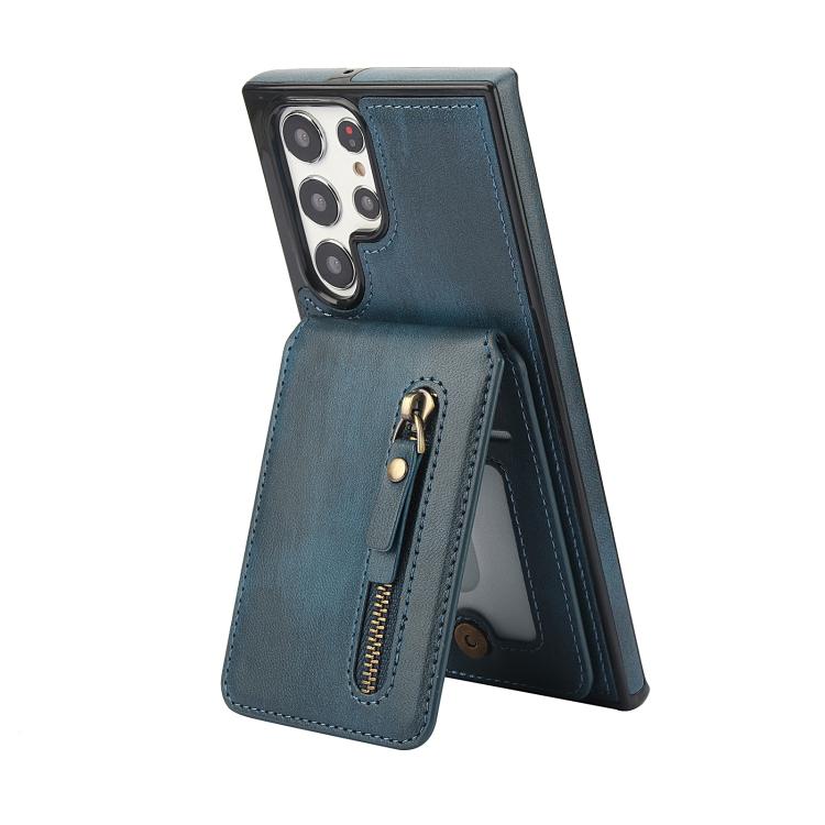 For Samsung Galaxy S22 Ultra 5G Zipper Wallet Split MagSafe Leather Back Phone Case