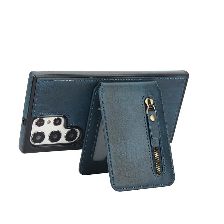 For Samsung Galaxy S22 Ultra 5G Zipper Wallet Split MagSafe Leather Back Phone Case