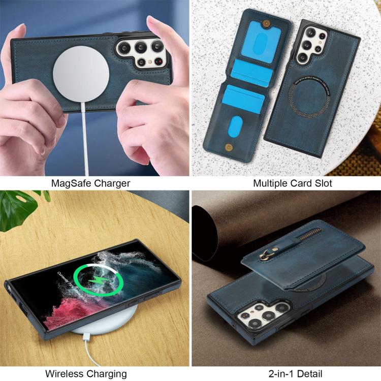 For Samsung Galaxy S22 Ultra 5G Zipper Wallet Split MagSafe Leather Back Phone Case
