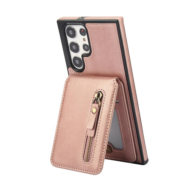 For Samsung Galaxy S22 Ultra 5G Zipper Wallet Split MagSafe Leather Back Phone Case