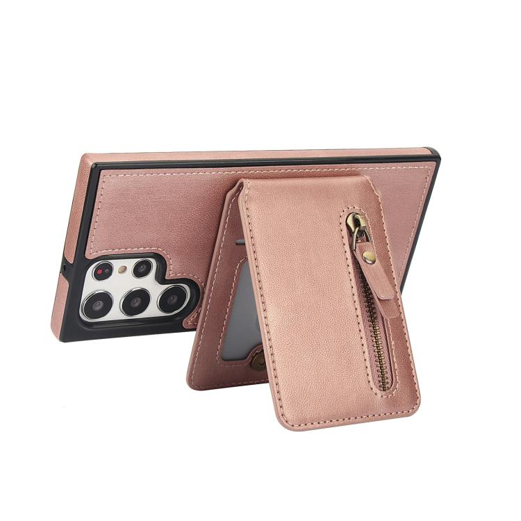 For Samsung Galaxy S22 Ultra 5G Zipper Wallet Split MagSafe Leather Back Phone Case