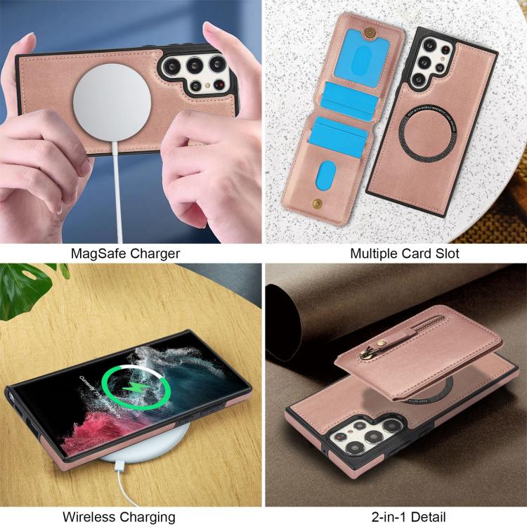 For Samsung Galaxy S22 Ultra 5G Zipper Wallet Split MagSafe Leather Back Phone Case