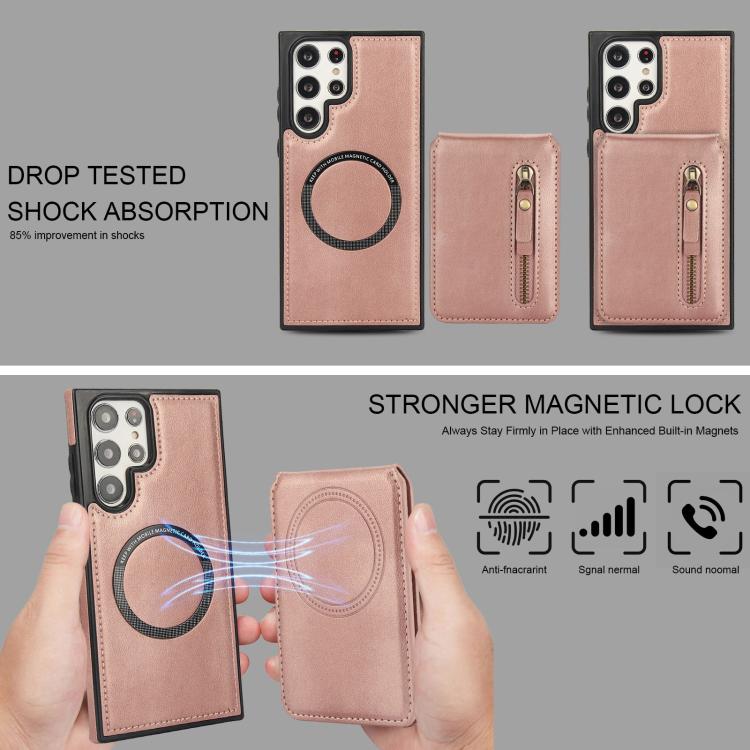 For Samsung Galaxy S22 Ultra 5G Zipper Wallet Split MagSafe Leather Back Phone Case