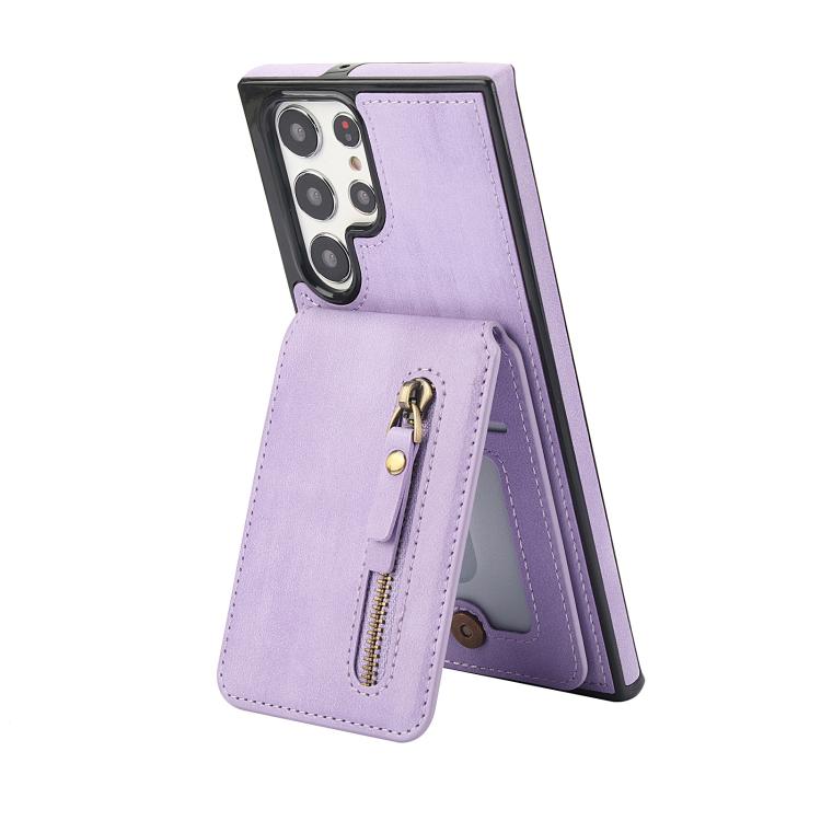 For Samsung Galaxy S22 Ultra 5G Zipper Wallet Split MagSafe Leather Back Phone Case