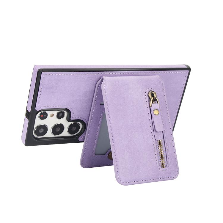 For Samsung Galaxy S22 Ultra 5G Zipper Wallet Split MagSafe Leather Back Phone Case