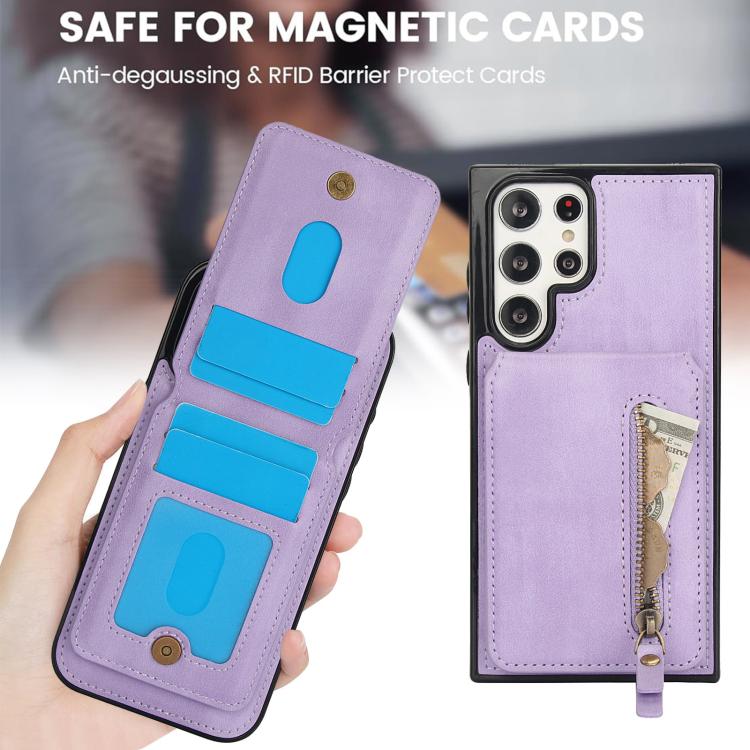 For Samsung Galaxy S22 Ultra 5G Zipper Wallet Split MagSafe Leather Back Phone Case