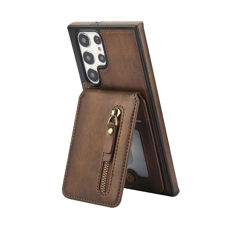 For Samsung Galaxy S22 Ultra 5G Zipper Wallet Split MagSafe Leather Back Phone Case