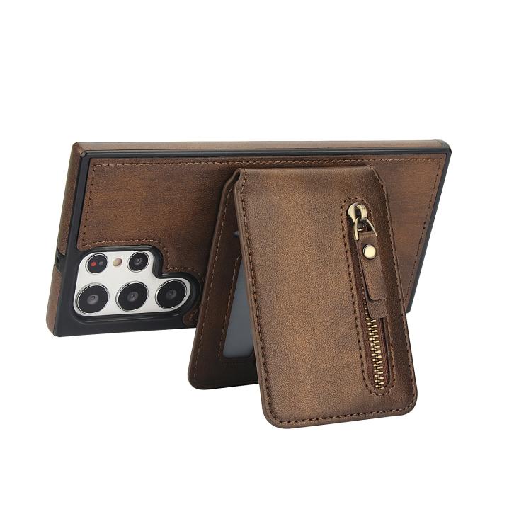 For Samsung Galaxy S22 Ultra 5G Zipper Wallet Split MagSafe Leather Back Phone Case