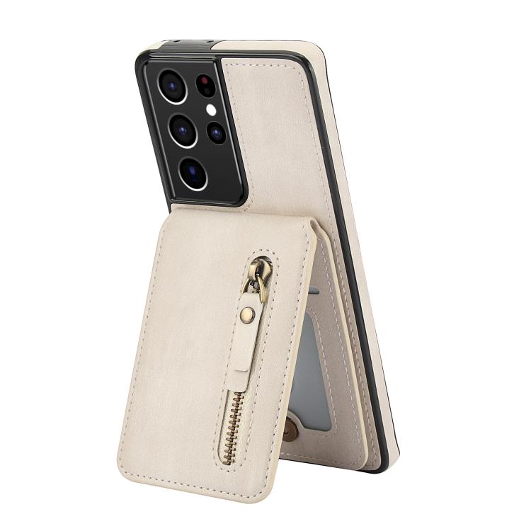 For Samsung Galaxy S21 Ultra 5G Zipper Wallet Split MagSafe Leather Back Phone Case