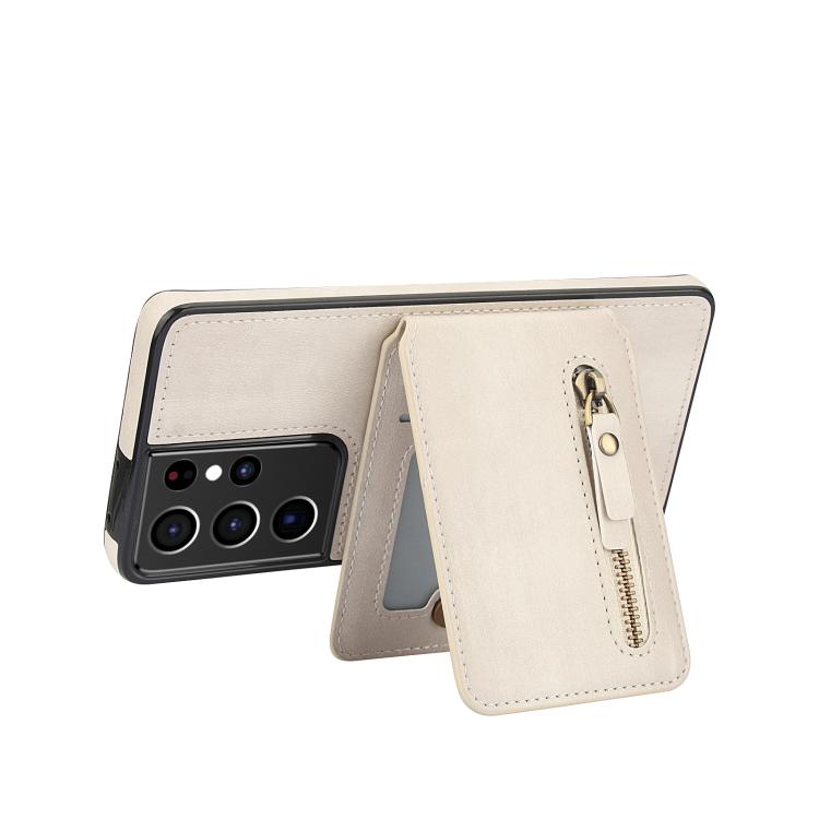 For Samsung Galaxy S21 Ultra 5G Zipper Wallet Split MagSafe Leather Back Phone Case
