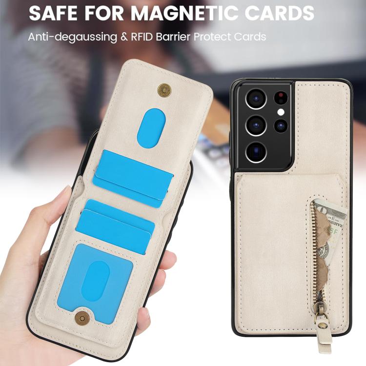For Samsung Galaxy S21 Ultra 5G Zipper Wallet Split MagSafe Leather Back Phone Case