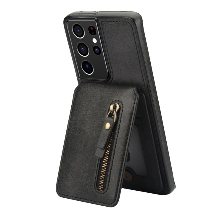 For Samsung Galaxy S21 Ultra 5G Zipper Wallet Split MagSafe Leather Back Phone Case