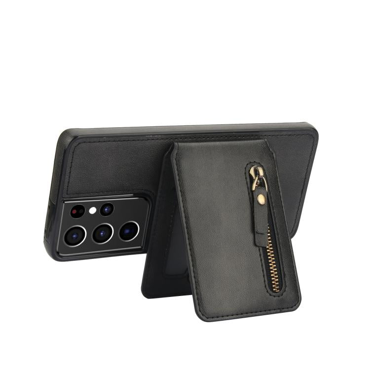 For Samsung Galaxy S21 Ultra 5G Zipper Wallet Split MagSafe Leather Back Phone Case