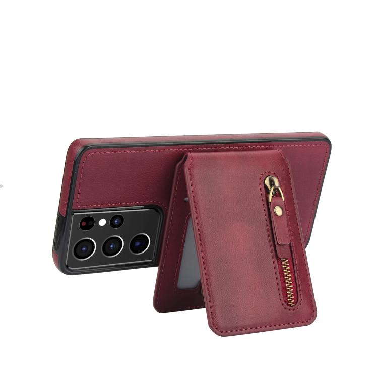 For Samsung Galaxy S21 Ultra 5G Zipper Wallet Split MagSafe Leather Back Phone Case