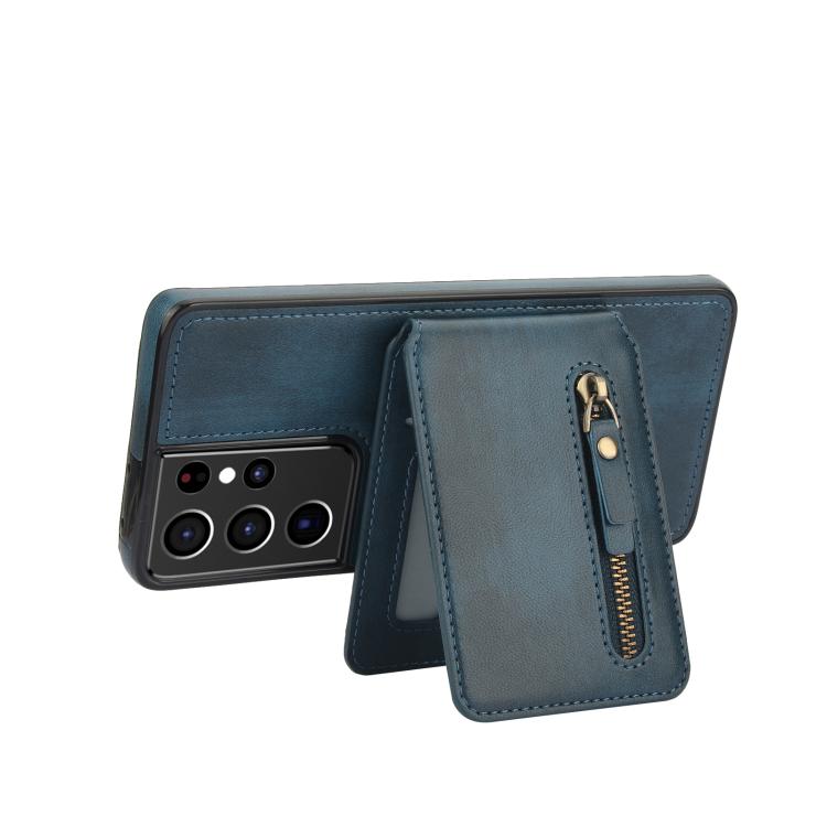 For Samsung Galaxy S21 Ultra 5G Zipper Wallet Split MagSafe Leather Back Phone Case