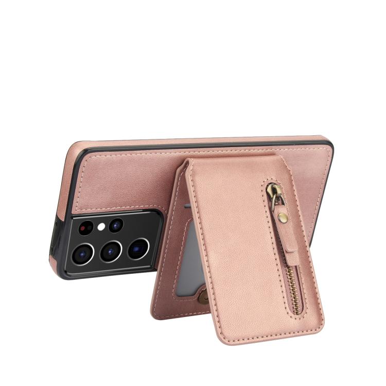 For Samsung Galaxy S21 Ultra 5G Zipper Wallet Split MagSafe Leather Back Phone Case