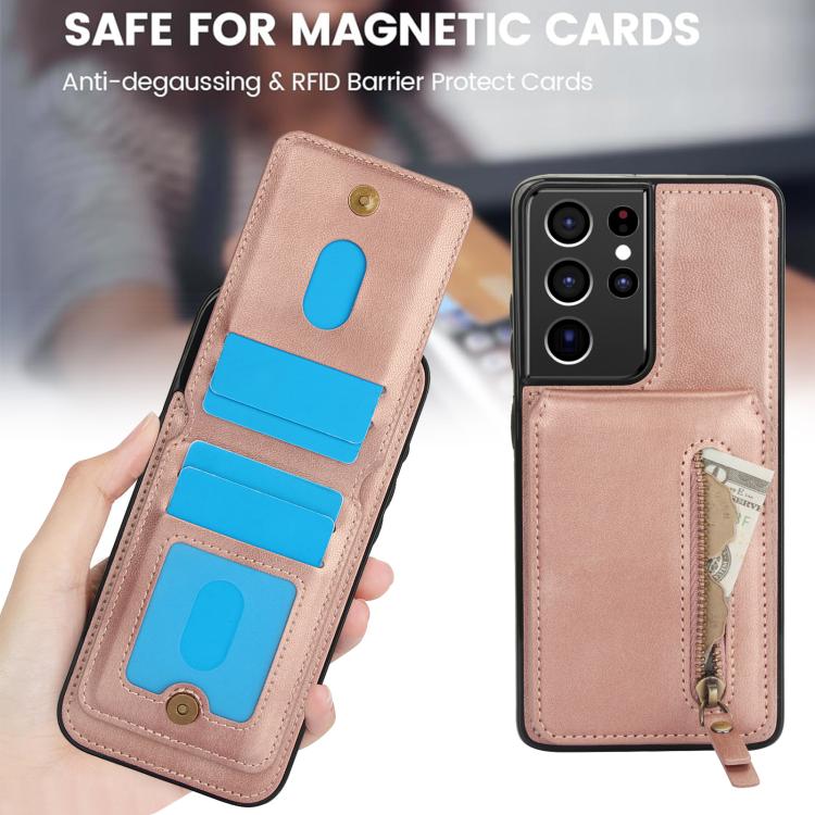 For Samsung Galaxy S21 Ultra 5G Zipper Wallet Split MagSafe Leather Back Phone Case