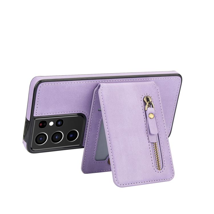 For Samsung Galaxy S21 Ultra 5G Zipper Wallet Split MagSafe Leather Back Phone Case