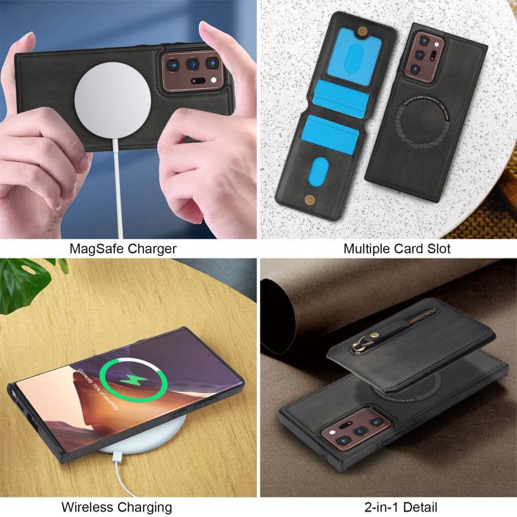 For Samsung Galaxy Note20 Ultra Zipper Wallet Split MagSafe Leather Back Phone Case