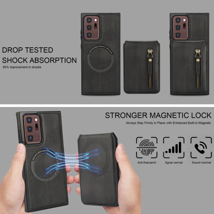 For Samsung Galaxy Note20 Ultra Zipper Wallet Split MagSafe Leather Back Phone Case