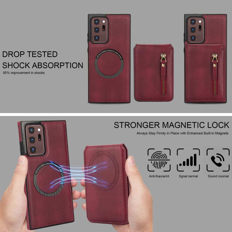 For Samsung Galaxy Note20 Ultra Zipper Wallet Split MagSafe Leather Back Phone Case