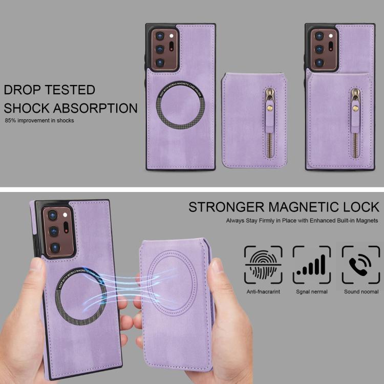 For Samsung Galaxy Note20 Ultra Zipper Wallet Split MagSafe Leather Back Phone Case