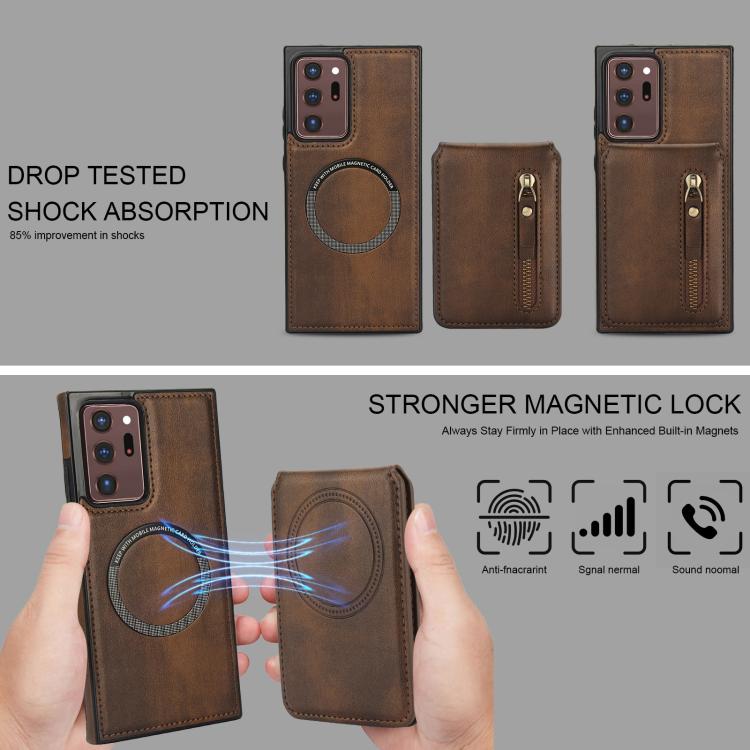 For Samsung Galaxy Note20 Ultra Zipper Wallet Split MagSafe Leather Back Phone Case