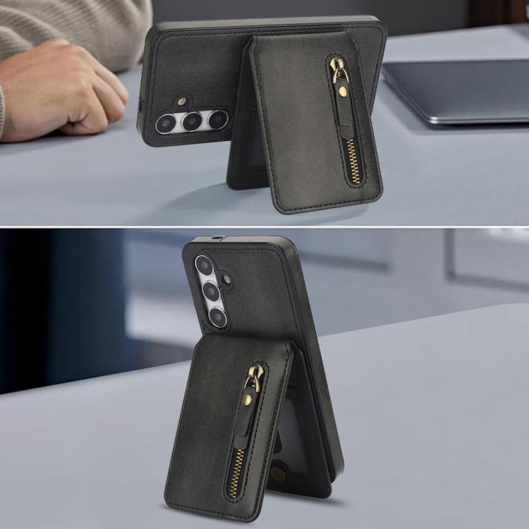 For Samsung Galaxy S24+ 5G Zipper Wallet Split MagSafe Leather Back Phone Case