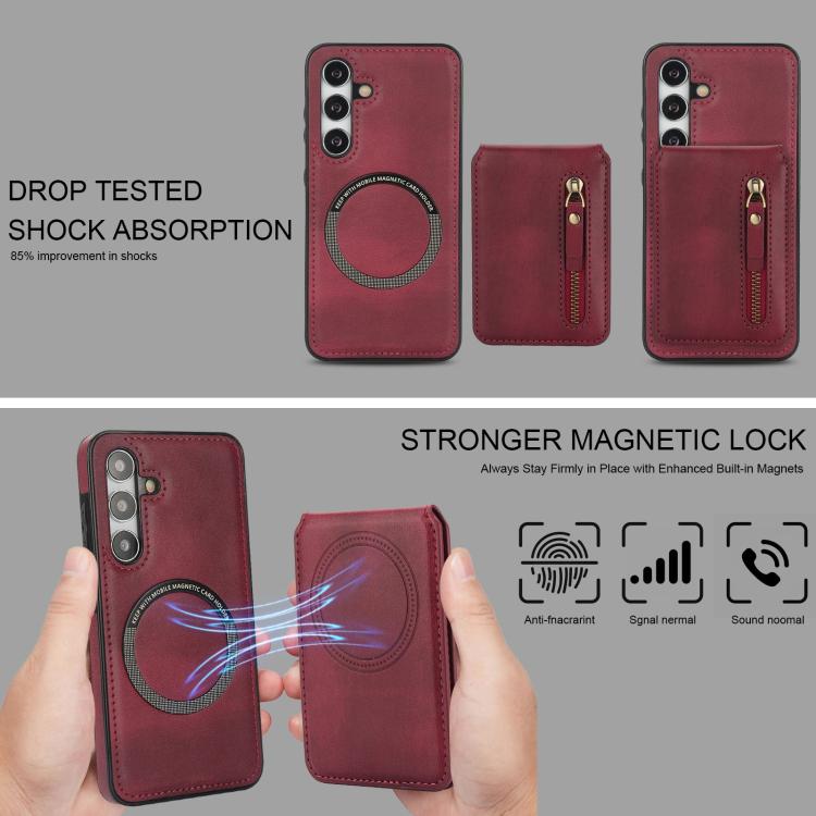 For Samsung Galaxy S24+ 5G Zipper Wallet Split MagSafe Leather Back Phone Case
