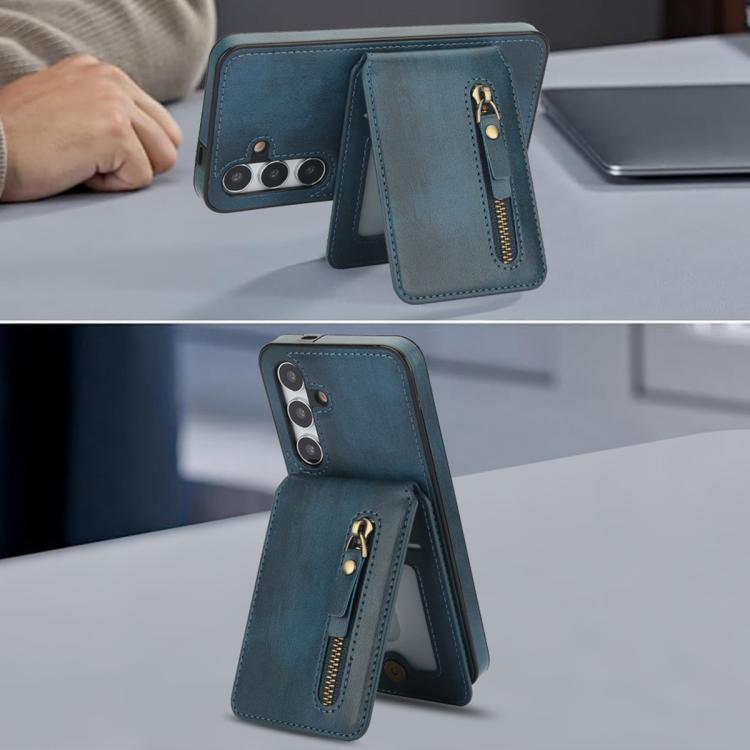 For Samsung Galaxy S24+ 5G Zipper Wallet Split MagSafe Leather Back Phone Case