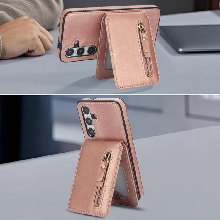 For Samsung Galaxy S24+ 5G Zipper Wallet Split MagSafe Leather Back Phone Case