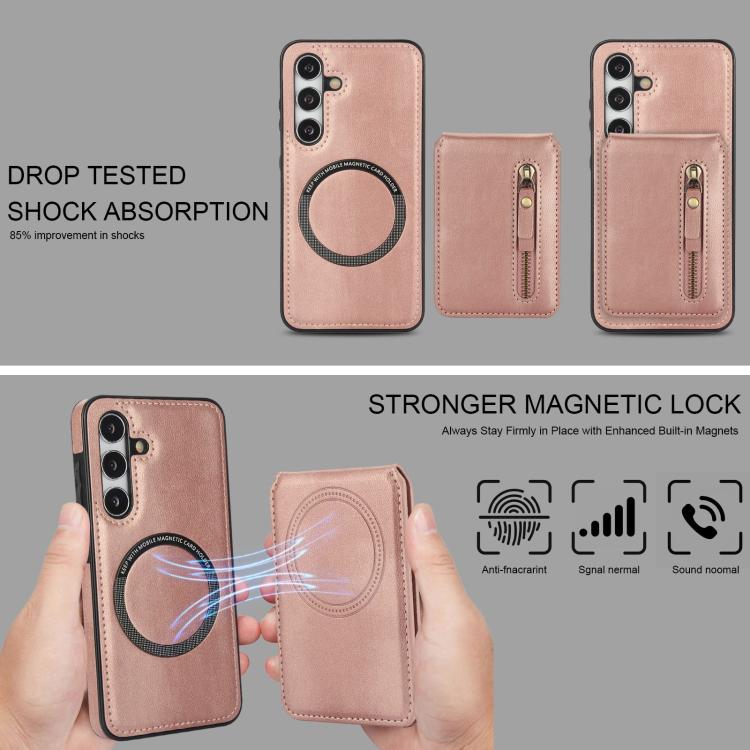 For Samsung Galaxy S24+ 5G Zipper Wallet Split MagSafe Leather Back Phone Case