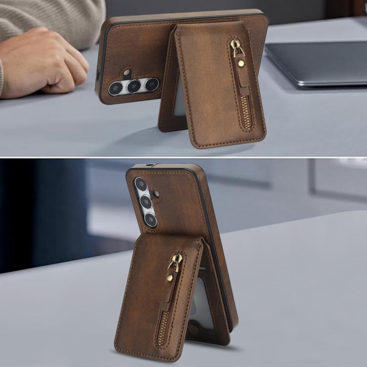 For Samsung Galaxy S24+ 5G Zipper Wallet Split MagSafe Leather Back Phone Case