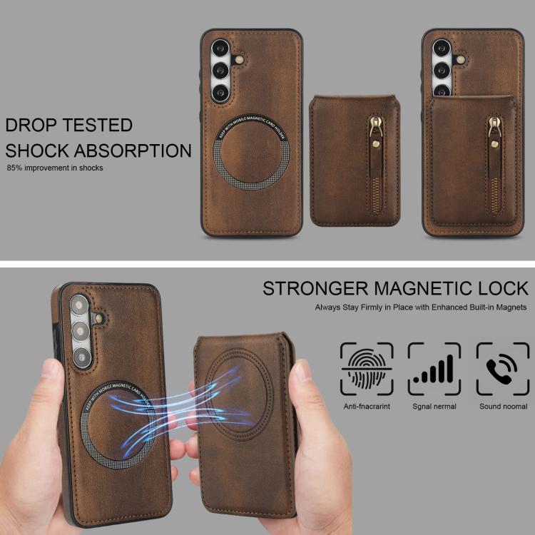 For Samsung Galaxy S24+ 5G Zipper Wallet Split MagSafe Leather Back Phone Case