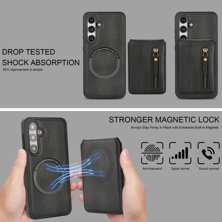 For Samsung Galaxy S24 FE 5G Zipper Wallet Split MagSafe Leather Back Phone Case
