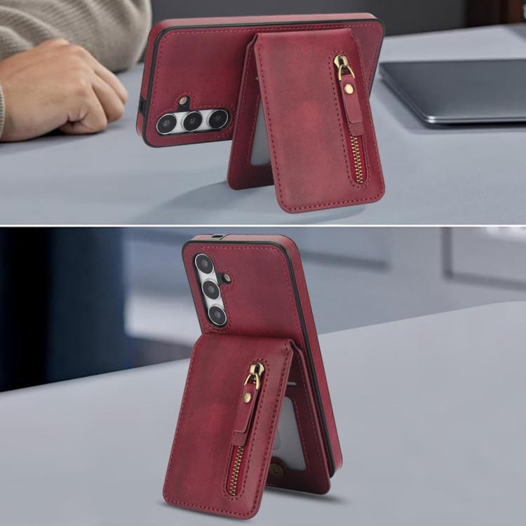 For Samsung Galaxy S24 FE 5G Zipper Wallet Split MagSafe Leather Back Phone Case