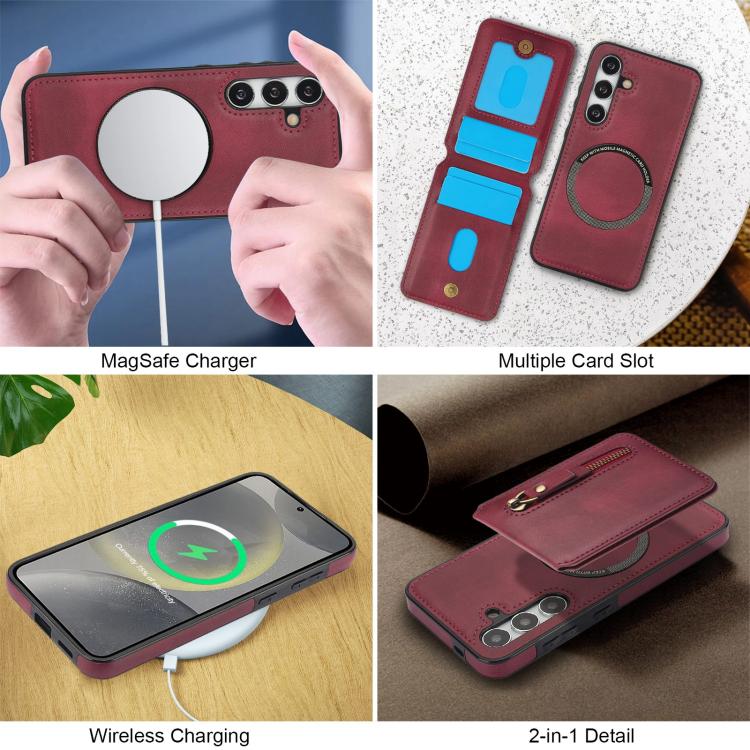 For Samsung Galaxy S24 FE 5G Zipper Wallet Split MagSafe Leather Back Phone Case