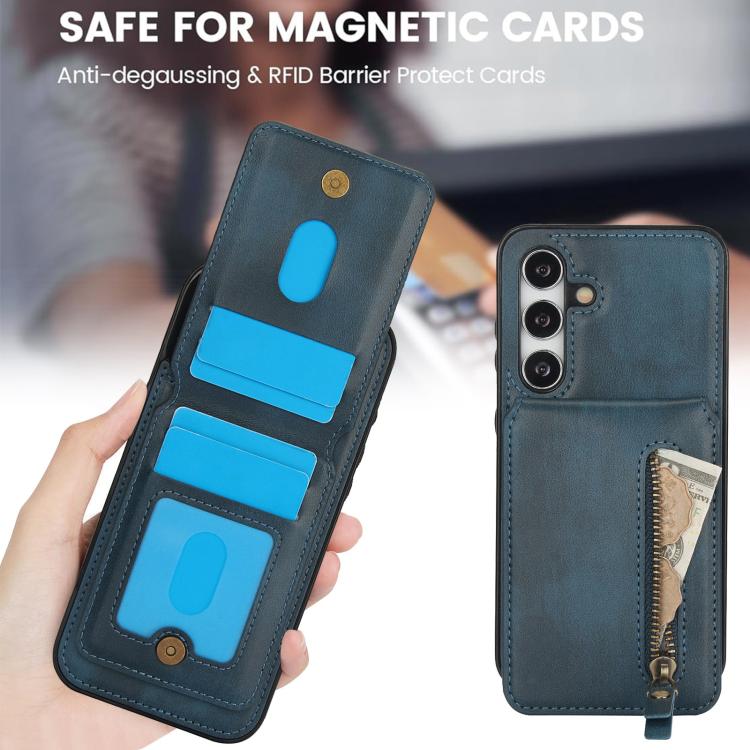 For Samsung Galaxy S24 FE 5G Zipper Wallet Split MagSafe Leather Back Phone Case