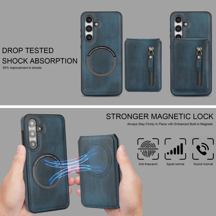 For Samsung Galaxy S24 FE 5G Zipper Wallet Split MagSafe Leather Back Phone Case