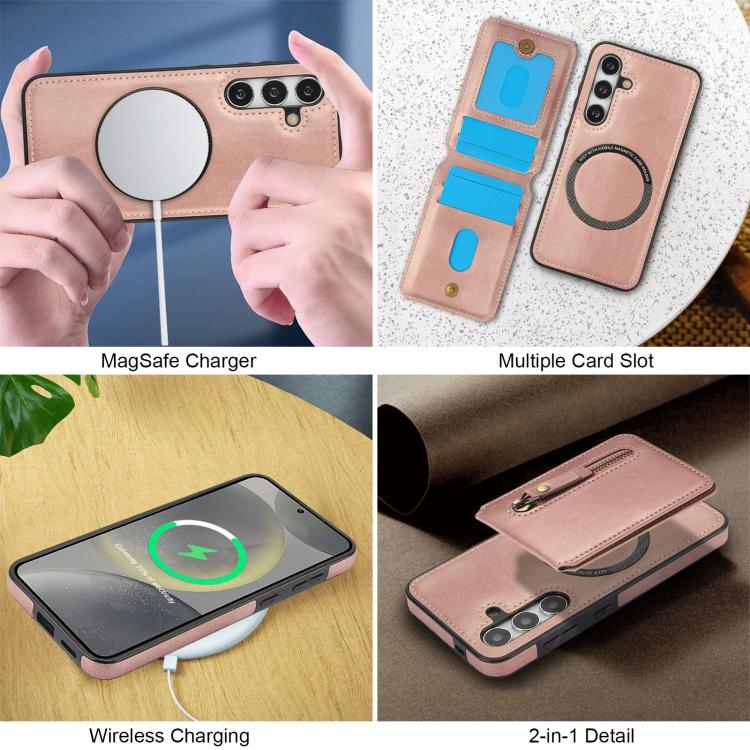 For Samsung Galaxy S24 FE 5G Zipper Wallet Split MagSafe Leather Back Phone Case