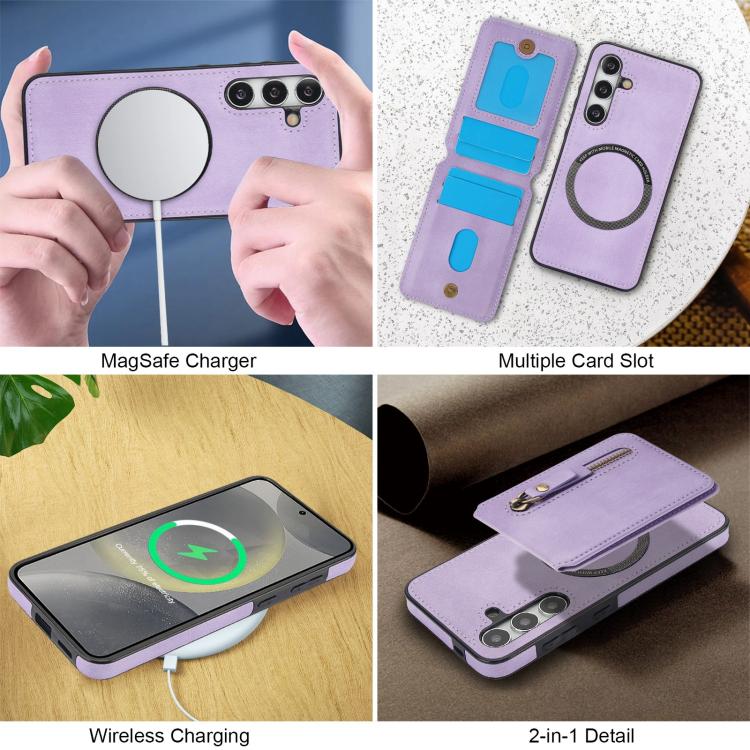 For Samsung Galaxy S24 FE 5G Zipper Wallet Split MagSafe Leather Back Phone Case