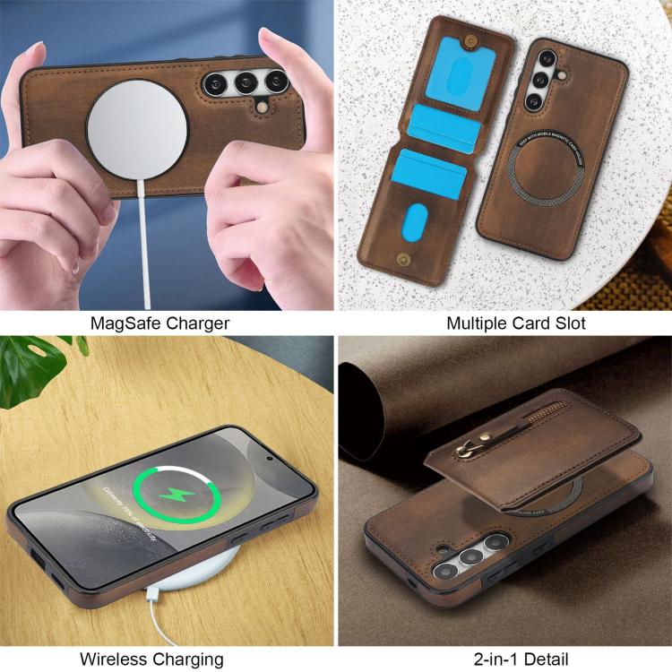 For Samsung Galaxy S24 FE 5G Zipper Wallet Split MagSafe Leather Back Phone Case
