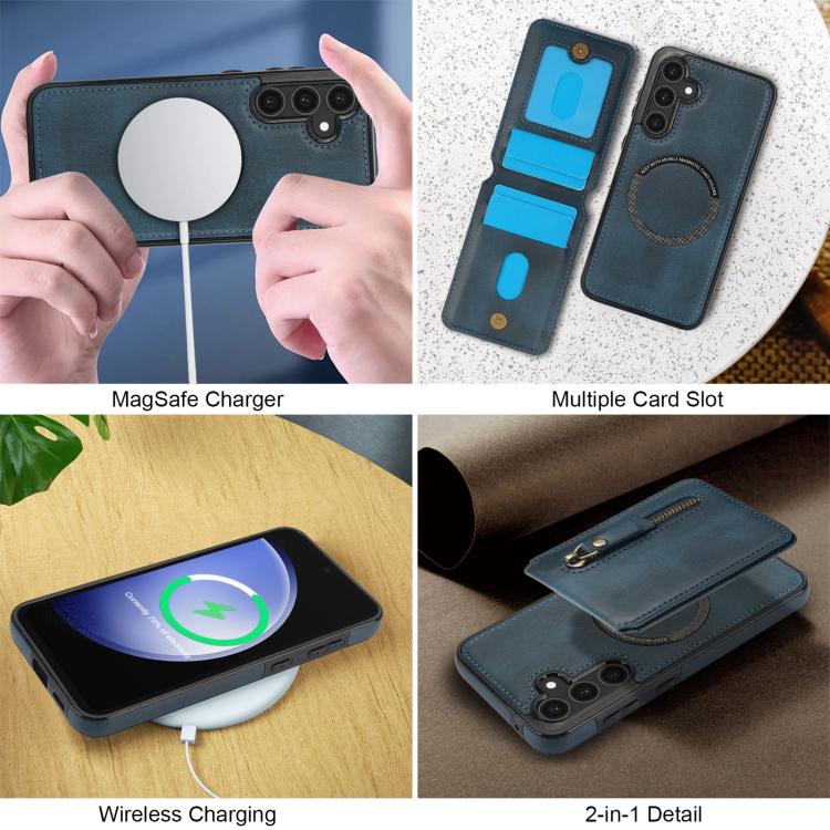 For Samsung Galaxy S23 FE 5G Zipper Wallet Split MagSafe Leather Back Phone Case