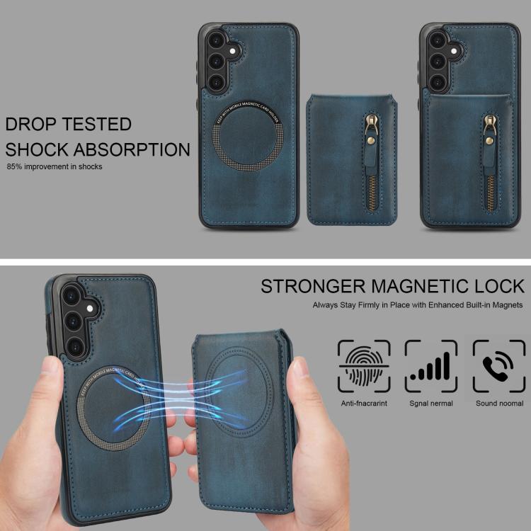 For Samsung Galaxy S23 FE 5G Zipper Wallet Split MagSafe Leather Back Phone Case