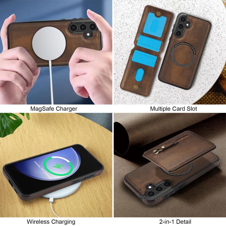 For Samsung Galaxy S23 FE 5G Zipper Wallet Split MagSafe Leather Back Phone Case