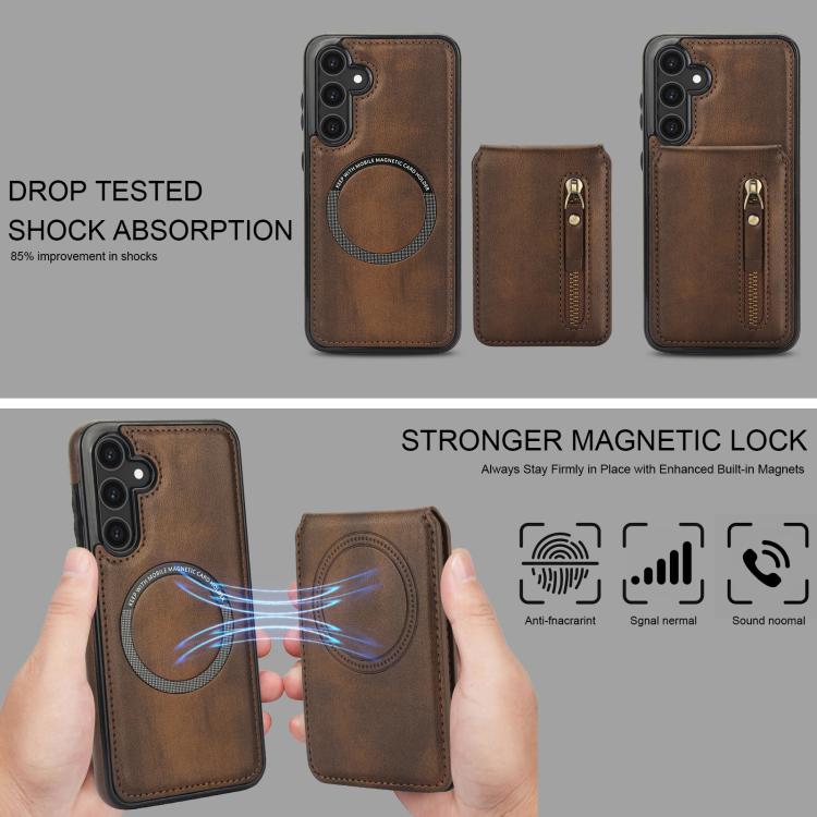For Samsung Galaxy S23 FE 5G Zipper Wallet Split MagSafe Leather Back Phone Case
