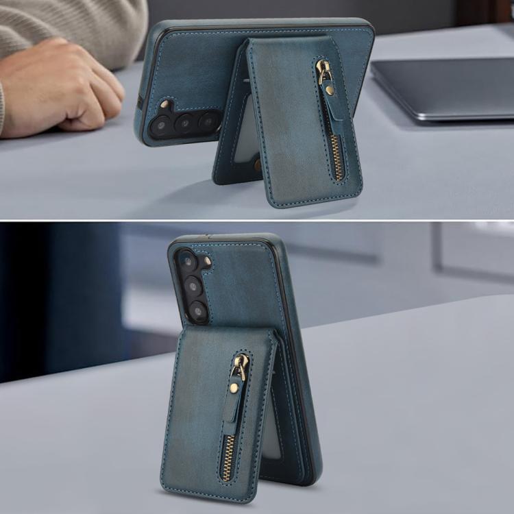 For Samsung Galaxy S23 5G Zipper Wallet Split MagSafe Leather Back Phone Case