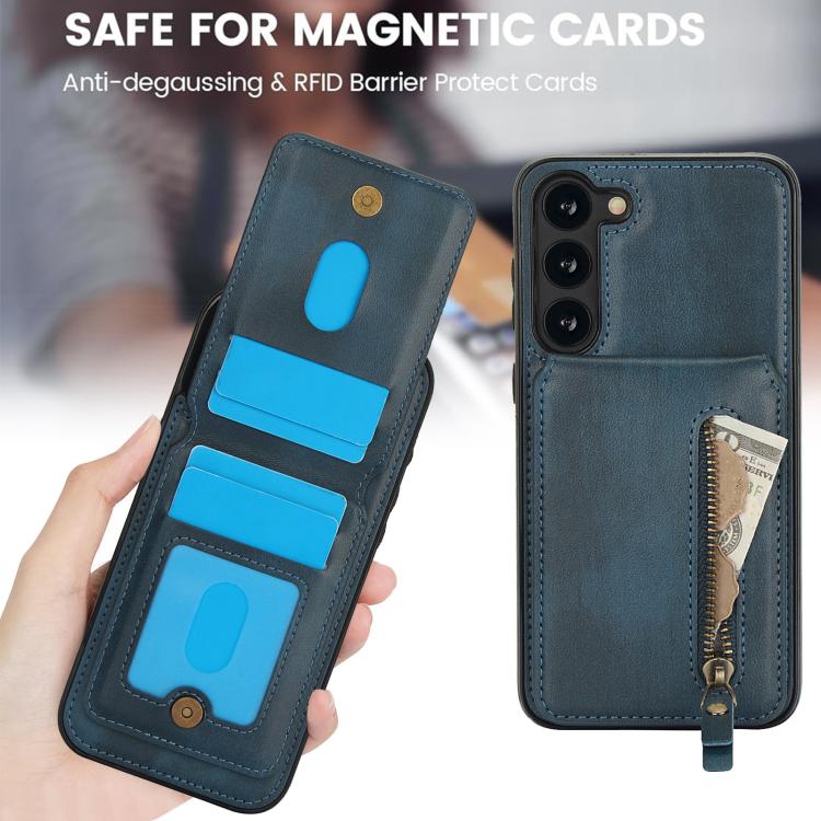 For Samsung Galaxy S23 5G Zipper Wallet Split MagSafe Leather Back Phone Case